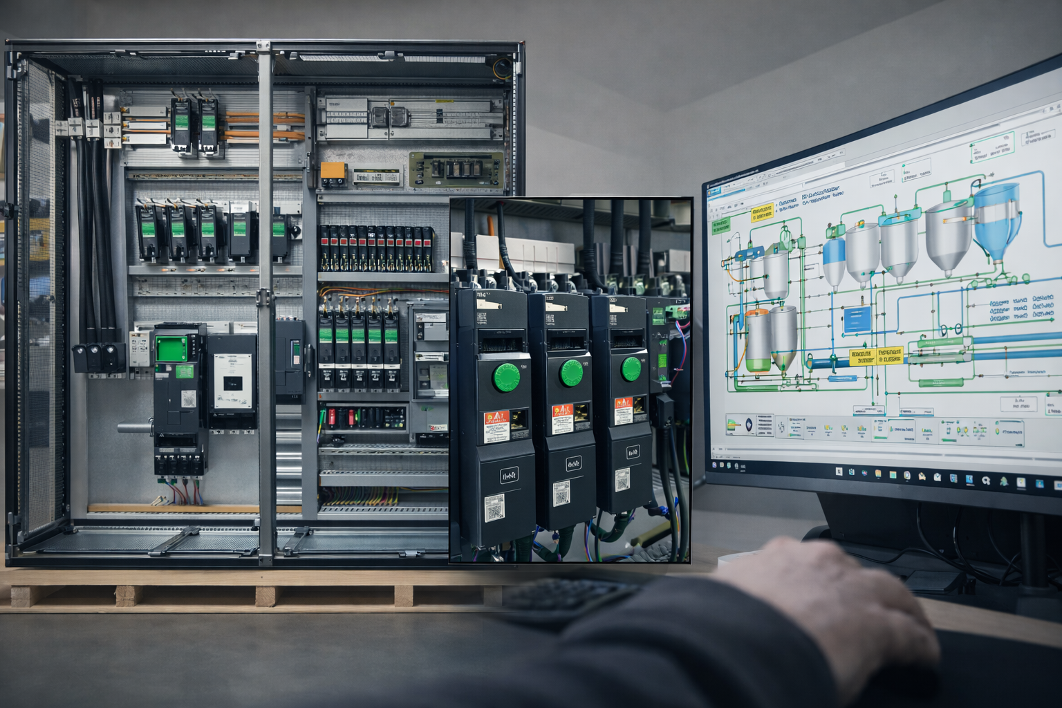 Automation and control systems with cabinet integration, drive control and SCADA supervision